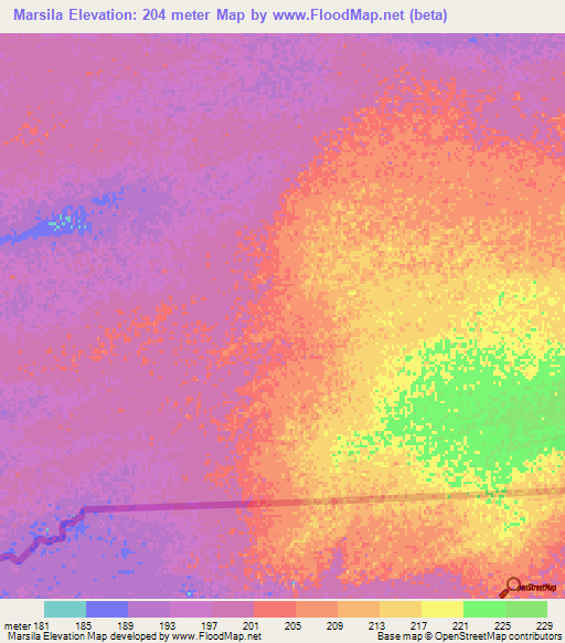 Marsila,Mauritania Elevation Map
