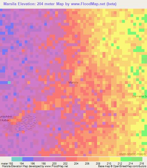 Marsila,Mauritania Elevation Map
