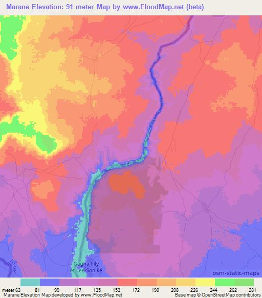 Marane,Mauritania Elevation Map