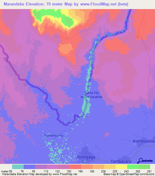 Marandebe,Mauritania Elevation Map