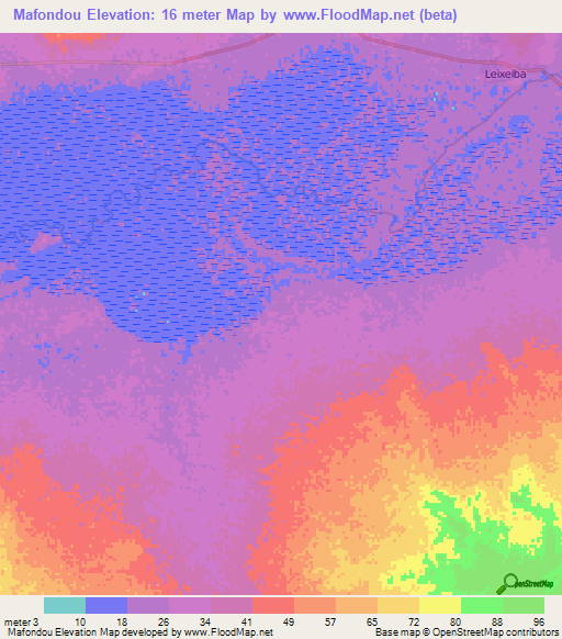 Mafondou,Mauritania Elevation Map