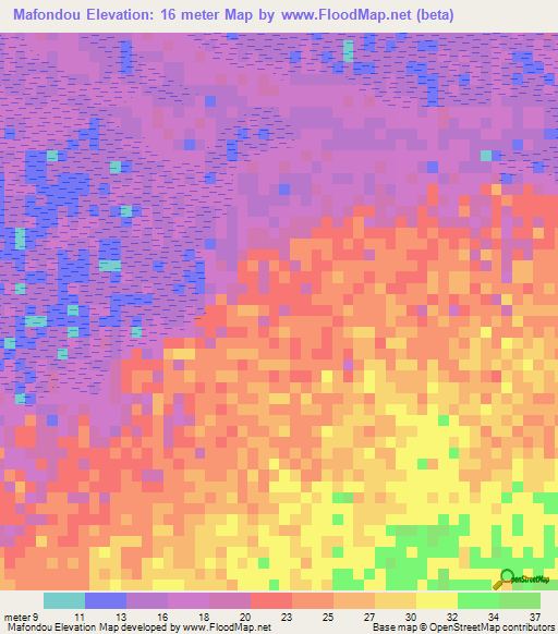 Mafondou,Mauritania Elevation Map