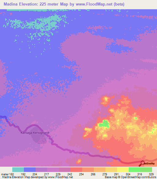 Madina,Mauritania Elevation Map