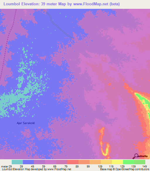 Loumbol,Mauritania Elevation Map