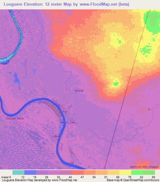 Louguere,Mauritania Elevation Map