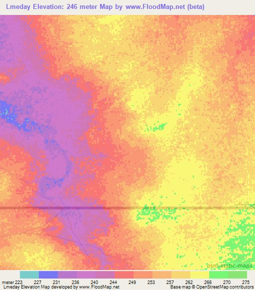 Lmeday,Mauritania Elevation Map
