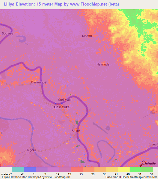 Liliya,Mauritania Elevation Map