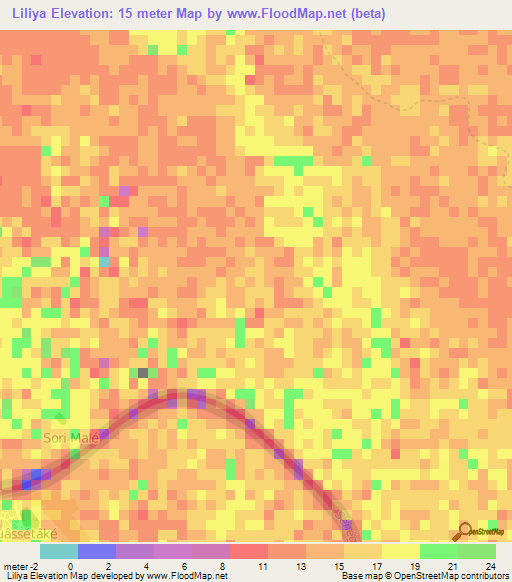 Liliya,Mauritania Elevation Map