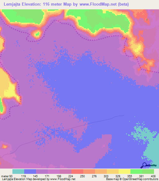 Lemjajta,Mauritania Elevation Map