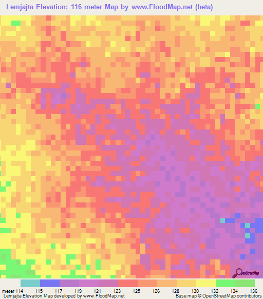 Lemjajta,Mauritania Elevation Map