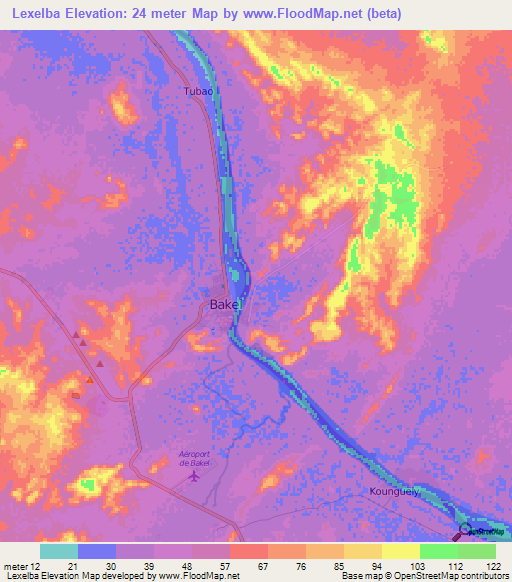 Lexelba,Mauritania Elevation Map