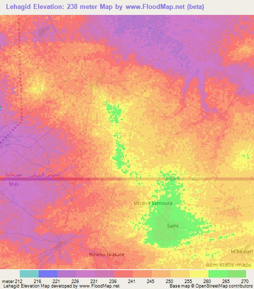 Lehagid,Mauritania Elevation Map