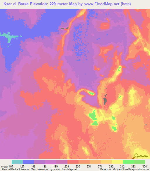 Ksar el Barka,Mauritania Elevation Map