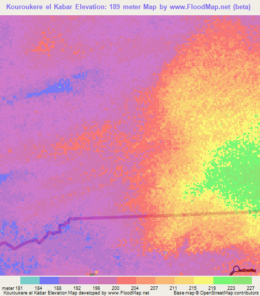 Kouroukere el Kabar,Mauritania Elevation Map