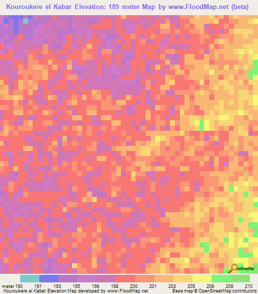 Kouroukere el Kabar,Mauritania Elevation Map