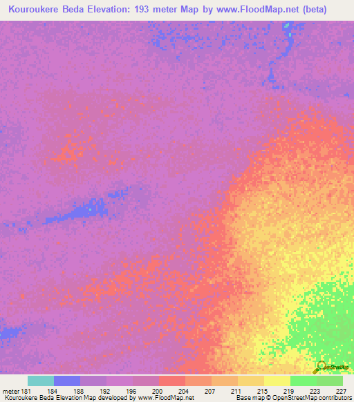Kouroukere Beda,Mauritania Elevation Map