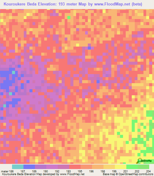 Kouroukere Beda,Mauritania Elevation Map