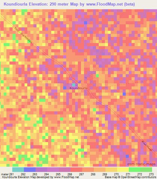 Koundiourla,Mauritania Elevation Map