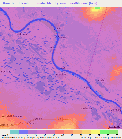 Koumbou,Mauritania Elevation Map