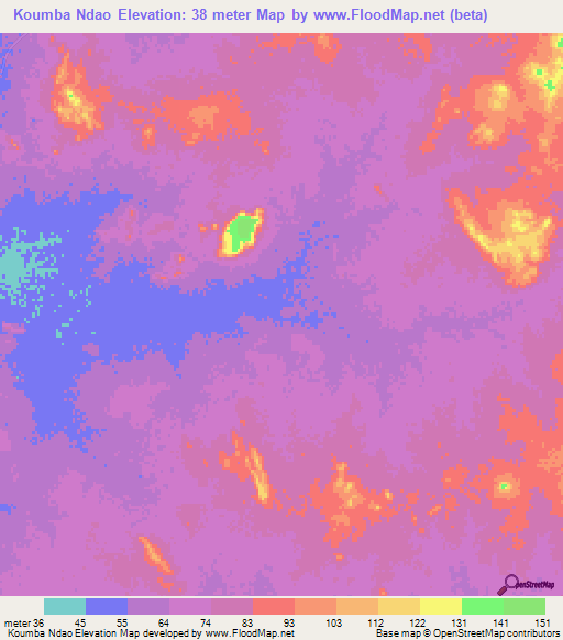Koumba Ndao,Mauritania Elevation Map