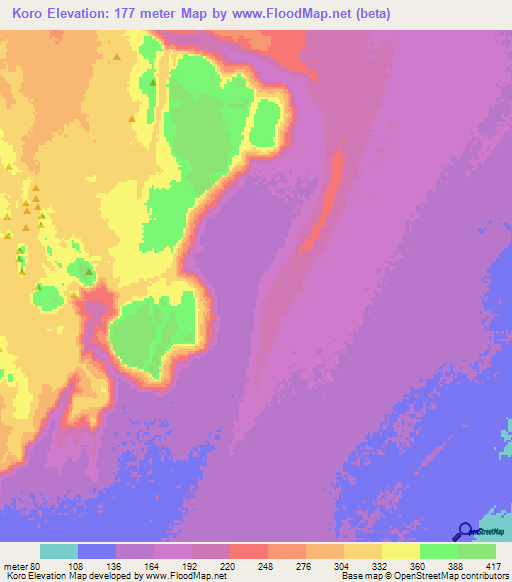 Koro,Mauritania Elevation Map