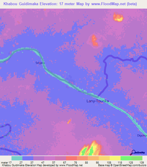 Khabou Guidimaka,Mauritania Elevation Map
