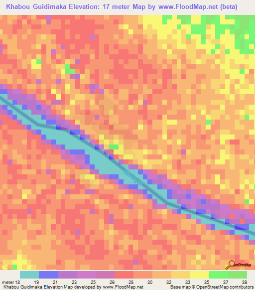 Khabou Guidimaka,Mauritania Elevation Map