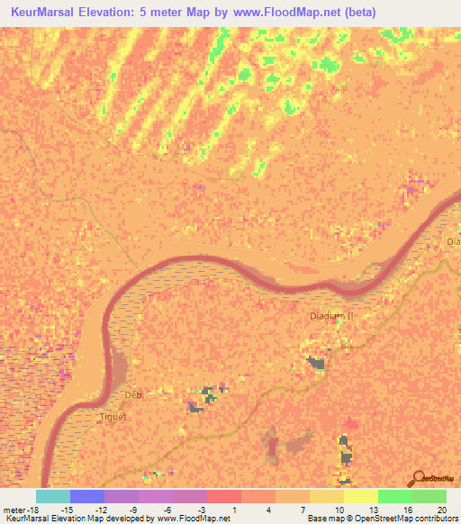 KeurMarsal,Mauritania Elevation Map