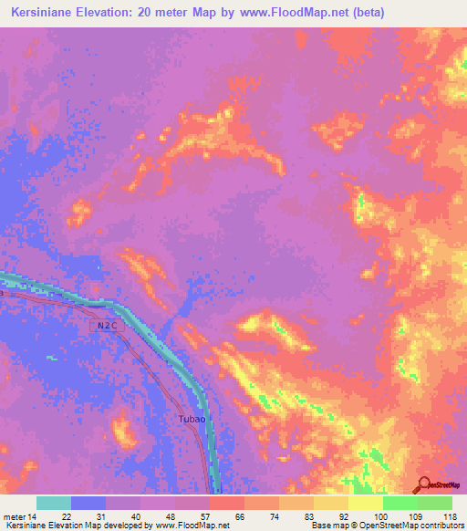 Kersiniane,Mauritania Elevation Map