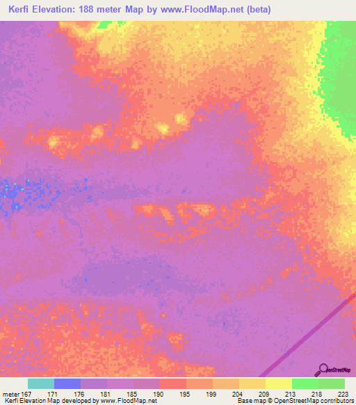 Kerfi,Mauritania Elevation Map