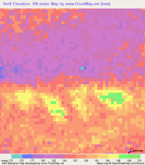 Kerfi,Mauritania Elevation Map