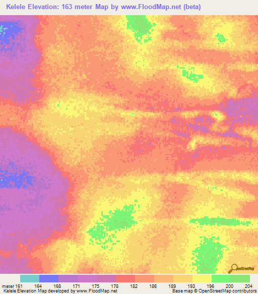 Kelele,Mauritania Elevation Map