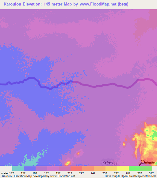 Karoulou,Mauritania Elevation Map