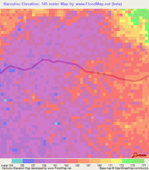 Karoulou,Mauritania Elevation Map