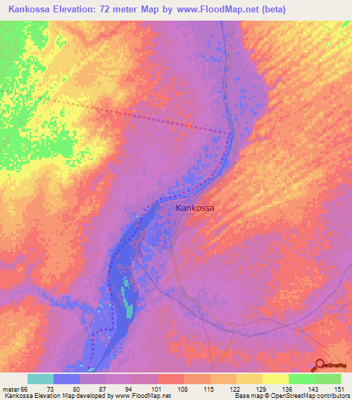 Kankossa,Mauritania Elevation Map