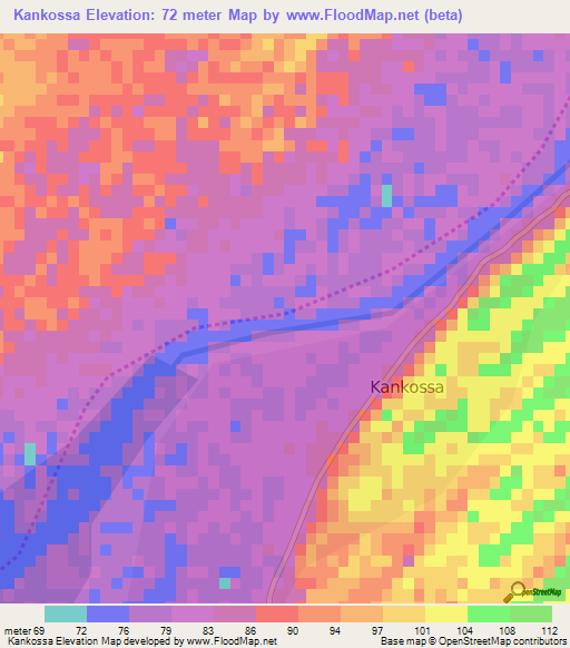 Kankossa,Mauritania Elevation Map
