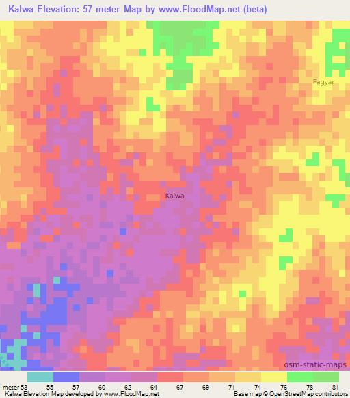 Kalwa,Mauritania Elevation Map