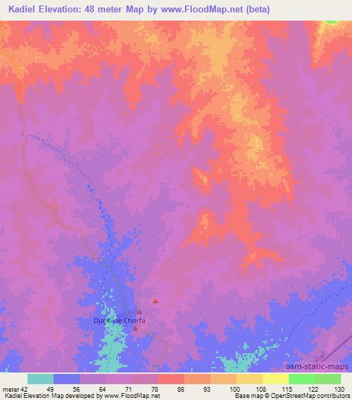 Kadiel,Mauritania Elevation Map