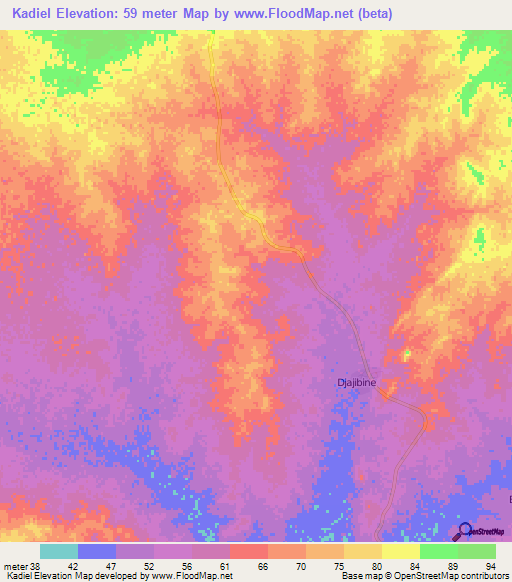 Kadiel,Mauritania Elevation Map