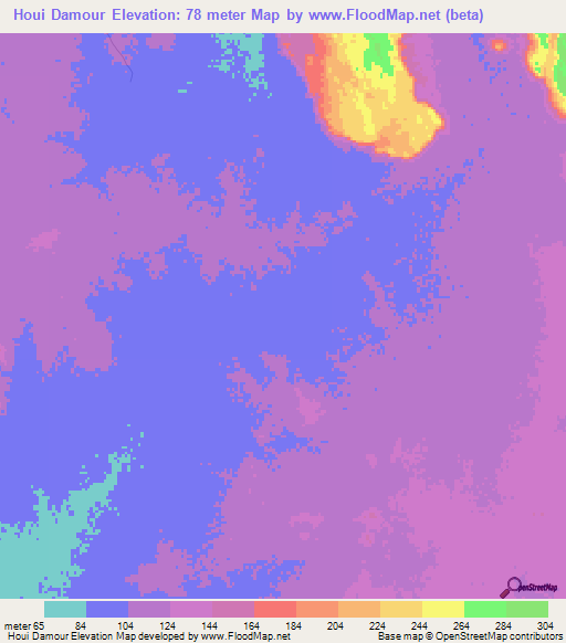Houi Damour,Mauritania Elevation Map