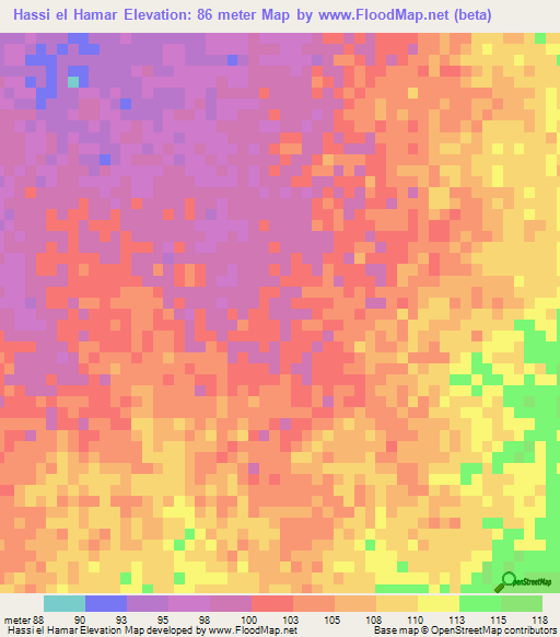 Hassi el Hamar,Mauritania Elevation Map