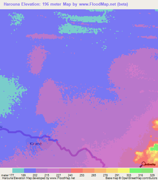 Harouna,Mauritania Elevation Map