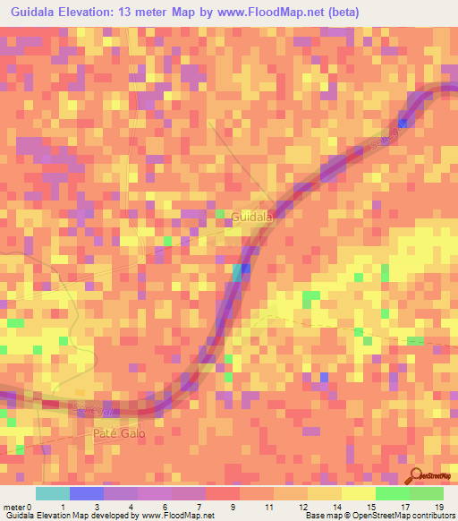 Guidala,Mauritania Elevation Map