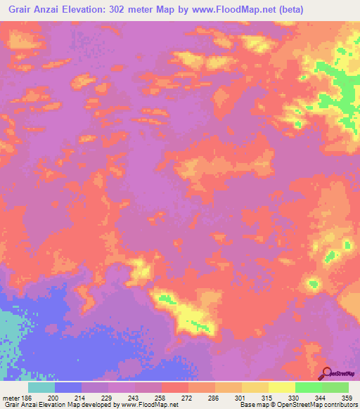 Grair Anzai,Mauritania Elevation Map