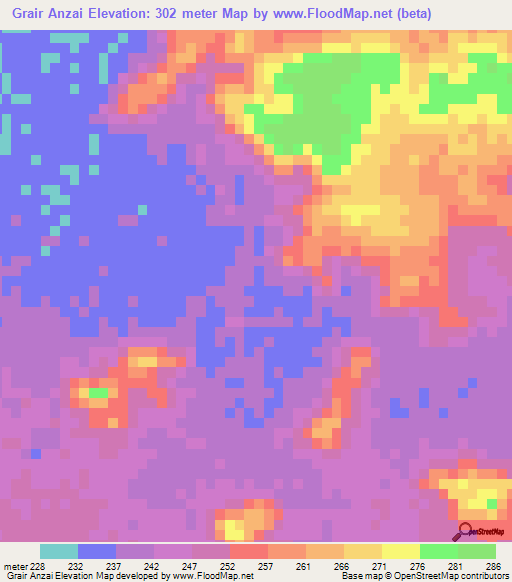 Grair Anzai,Mauritania Elevation Map