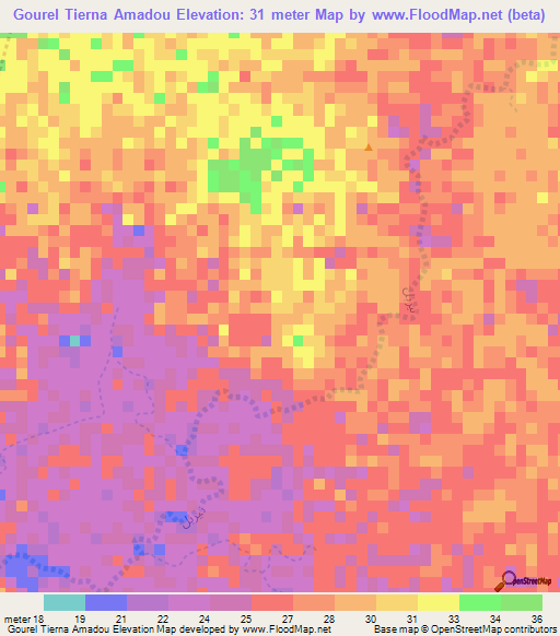 Gourel Tierna Amadou,Mauritania Elevation Map