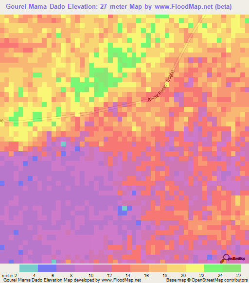 Gourel Mama Dado,Mauritania Elevation Map