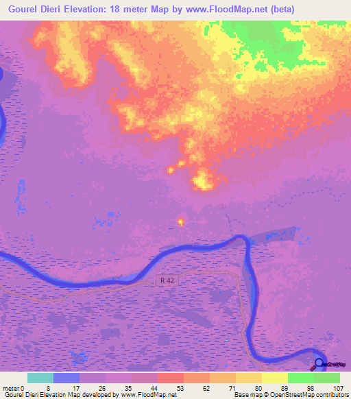 Gourel Dieri,Mauritania Elevation Map