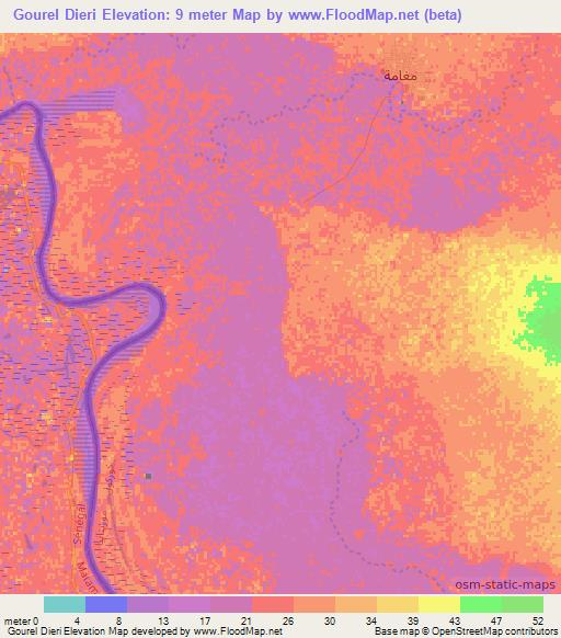 Gourel Dieri,Mauritania Elevation Map