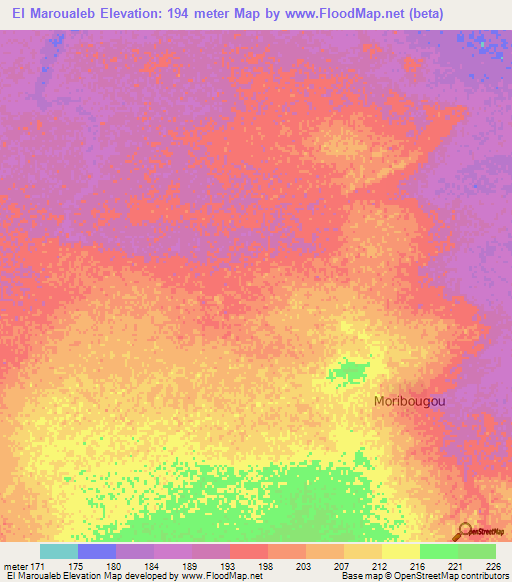 El Maroualeb,Mauritania Elevation Map